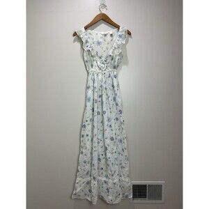 VTG Victoria's Secret Country Blue Floral Lace Cottage Nightgown Ruffle Dress S